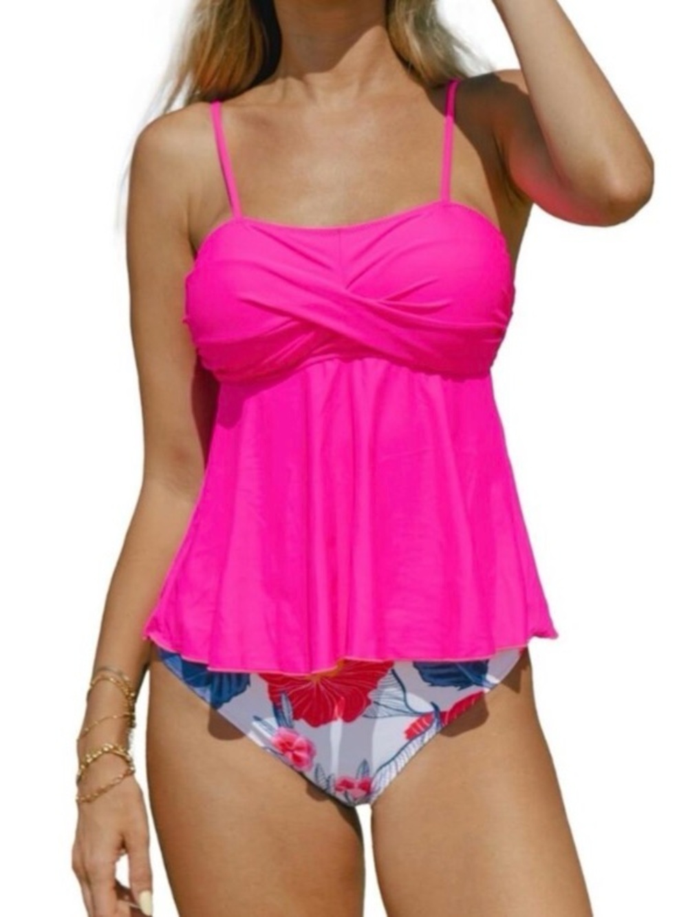 New Beachsissi Women’s 2 Piece Hot Pink Tankini Swimsuit / Small